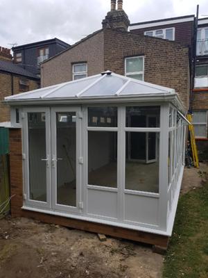 durabase conservatory with a 3-4 high wall